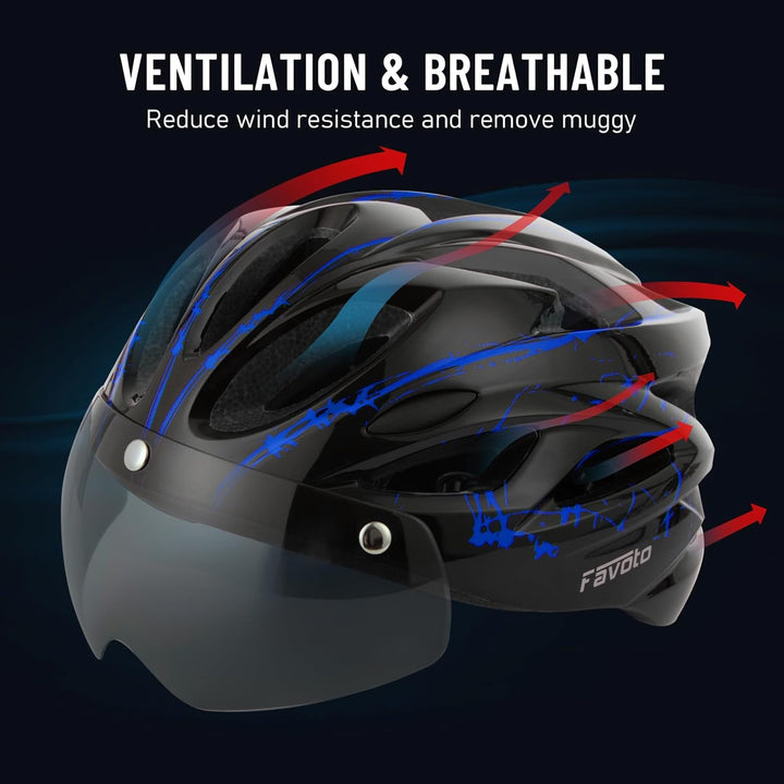 Favoto Fahrradhelm Herren mit Licht - Damenhelm Fahrradhelm Leichtgewicht Atmungsaktiv mit Brille Rü