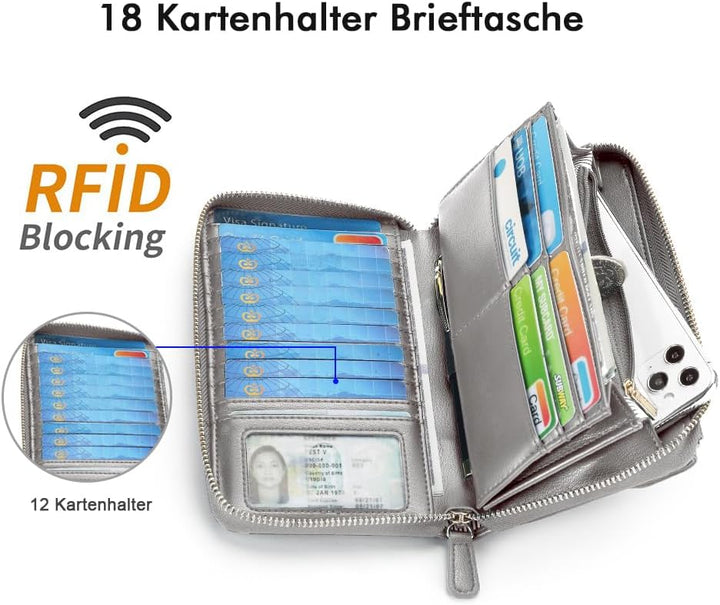 nuoku Geldbörse Damen mit RFID, Kleine Portemonnaie Damen mit Kreditkarten Etuis, Handytasche zum Um