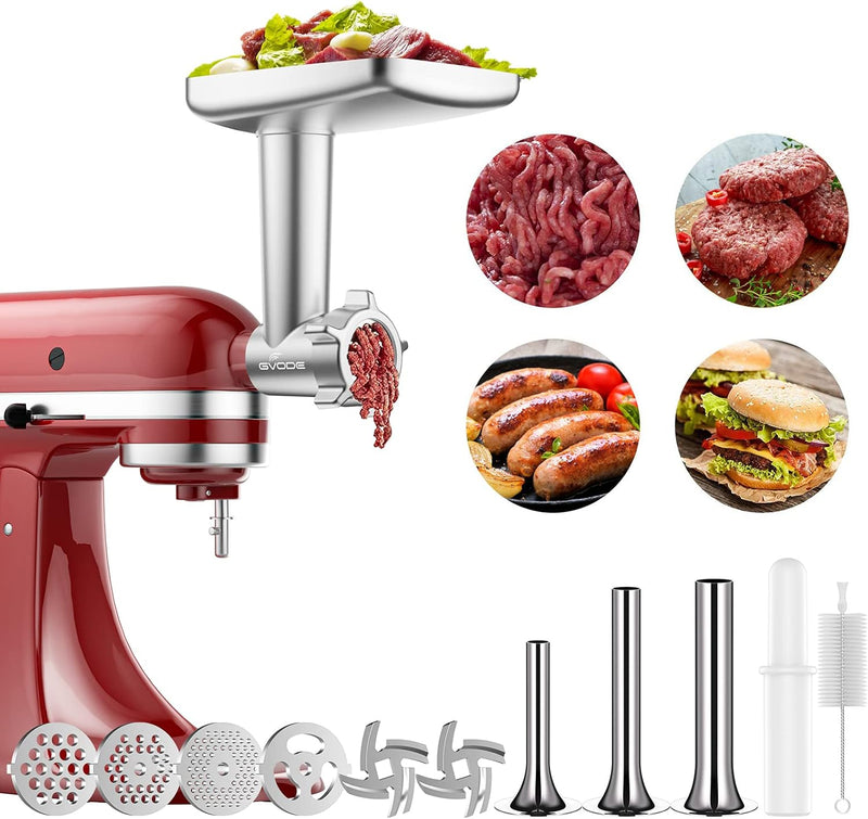 Fleischwolf Aufsatz für Kitchenaid Standmixer Inklusive 3 Wurstfüllhörner 2 Schleifklingen 4 Mahlsch