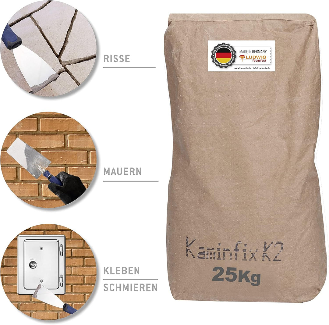 Schamottemörtel Made in Germany für die einfache und schnelle Reparatur. Ofen und Kaminmörtel Feuerf