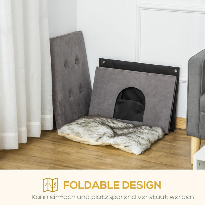 PawHut Katzenhöhle Katzenbett 2-IN-1 Katzenhaus Fusshocker mit Kissen Holzbeine Katzenzelt Haustierh
