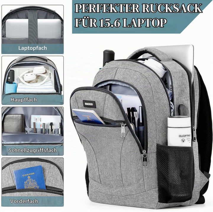 BIKROD Rucksack Herren und Damen, Schulrucksack Jungen Mädchen Teenager, 15.6 Zoll Laptop Arbeit Day