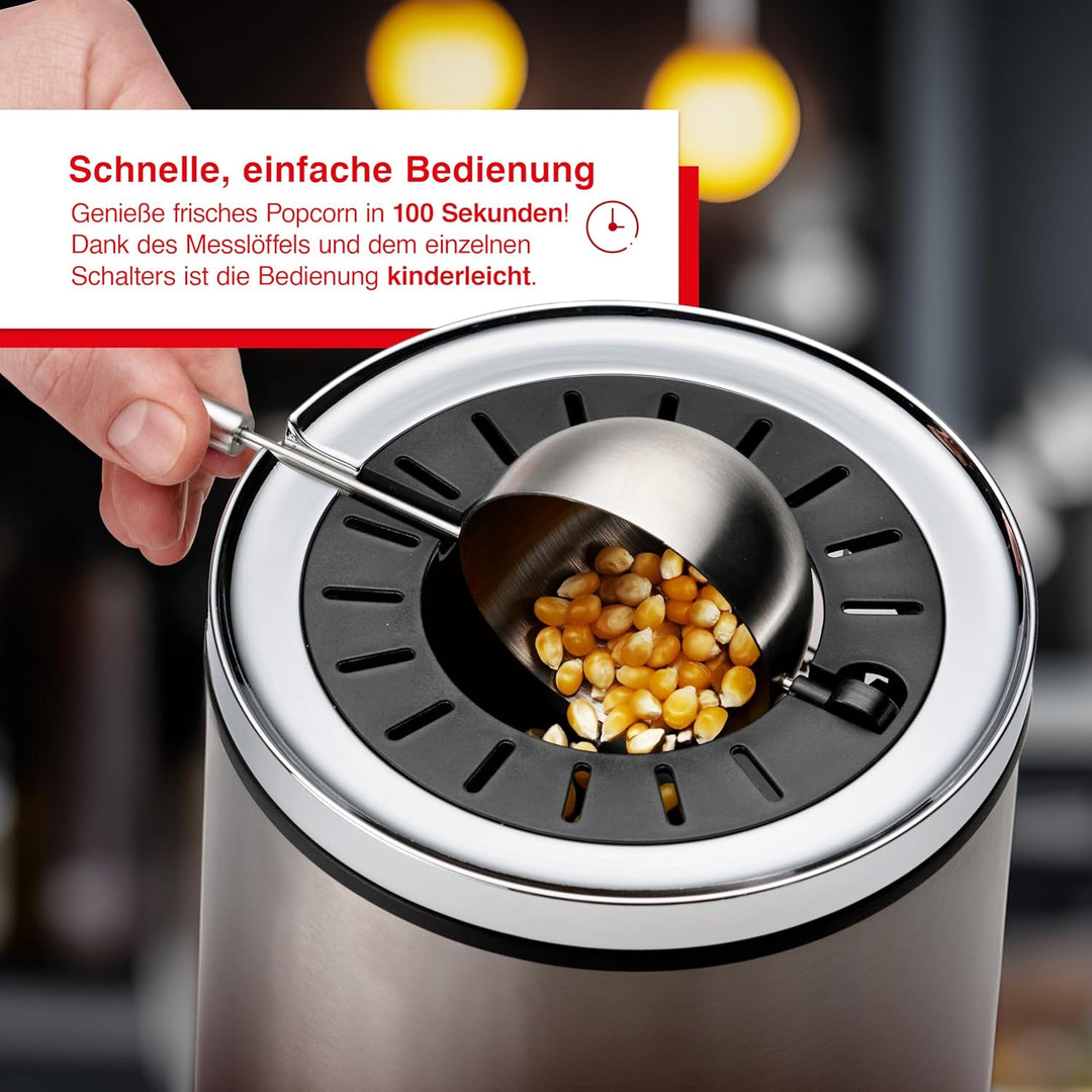 Solis Pop & Fun Popcornmaschine – schnelle & geräuscharme Zubereitung, Edelstahl, 2-in-1 Butterschme