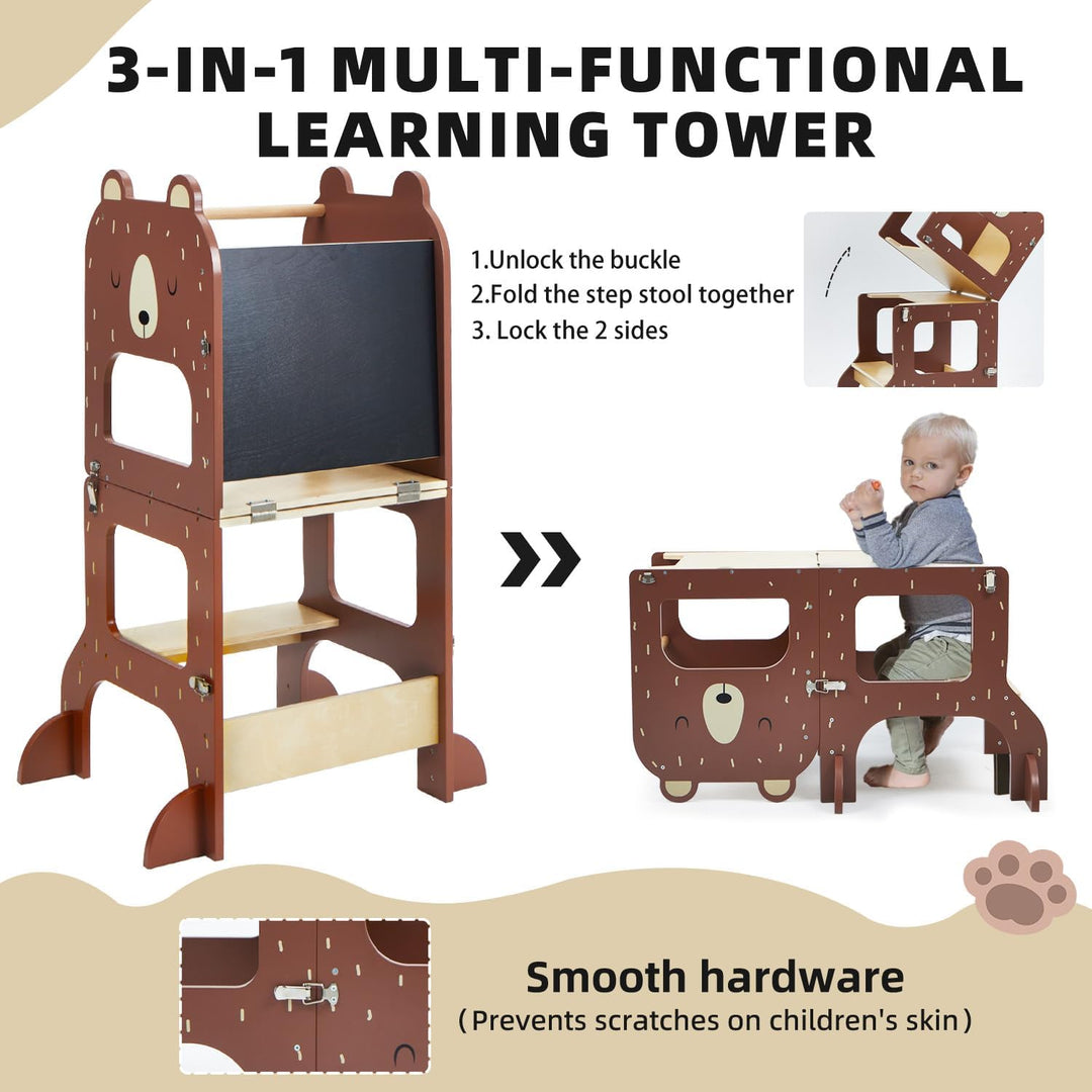 labebe lernturm ab 1 Jahr, Grossformat Montessori Lernturm klappbar, 3 in 1 Multifunktion Learning T