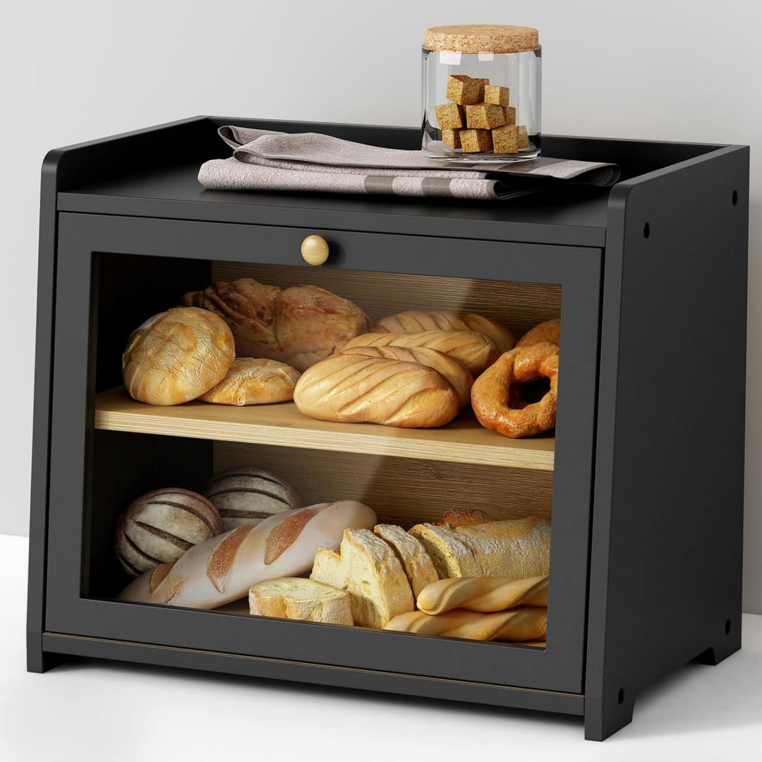 Cookery Brotkasten Holz mit 2 Etagen zur Brotaufbewahrung aus Bambus Bread box Brotkästen gross Brot