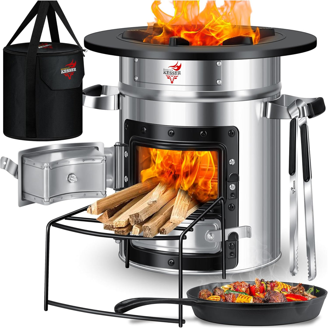 KESSER® Raketenofen mit Grillpfanne aus Gusseisen | inkl. Grillzange & Tragetasche | Dutch Oven 6 in