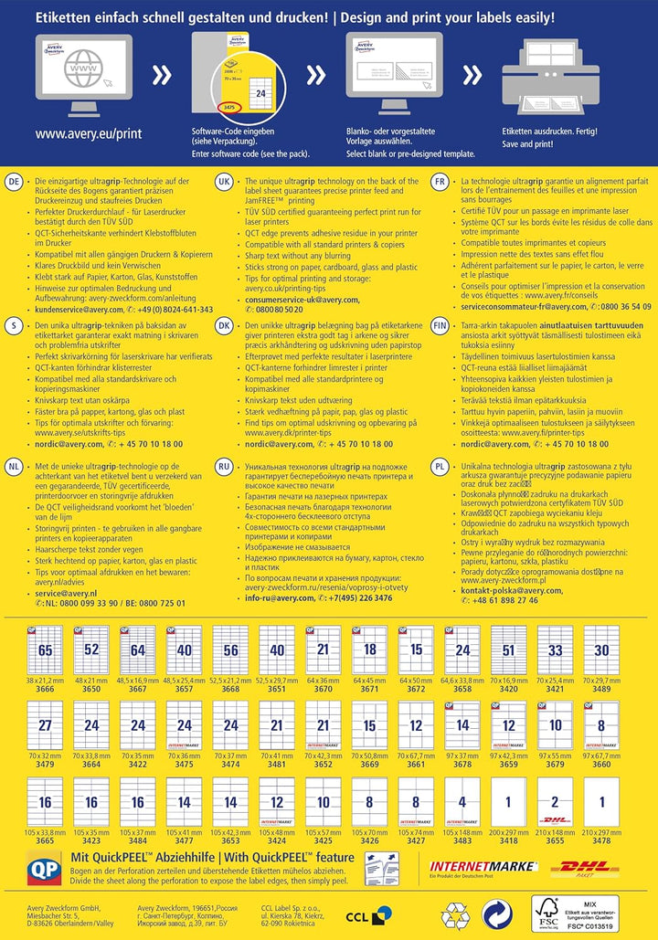 AVERY Zweckform 3423 Adressaufkleber (1.600 Klebeetiketten, 105x35mm auf A4, Papier matt, individuel