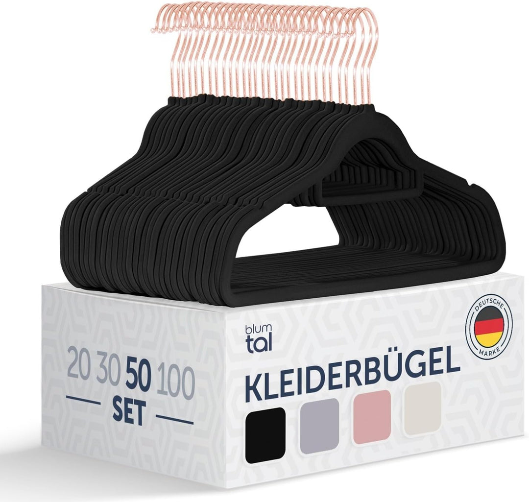 Blumtal Kleiderbügel 50 Stück - Kleiderbügel Samt 360° drehbar und belastbar - Kleiderbügel platzspa