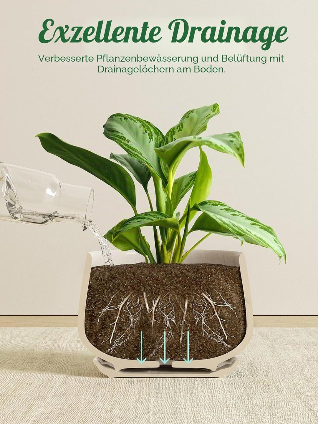 LE TAUCI Blumentöpfe 4,1+5,1+16,5 cm 3er Set Keramik Pflanzgefässe mit Ablaufloch und Untersetzer, I