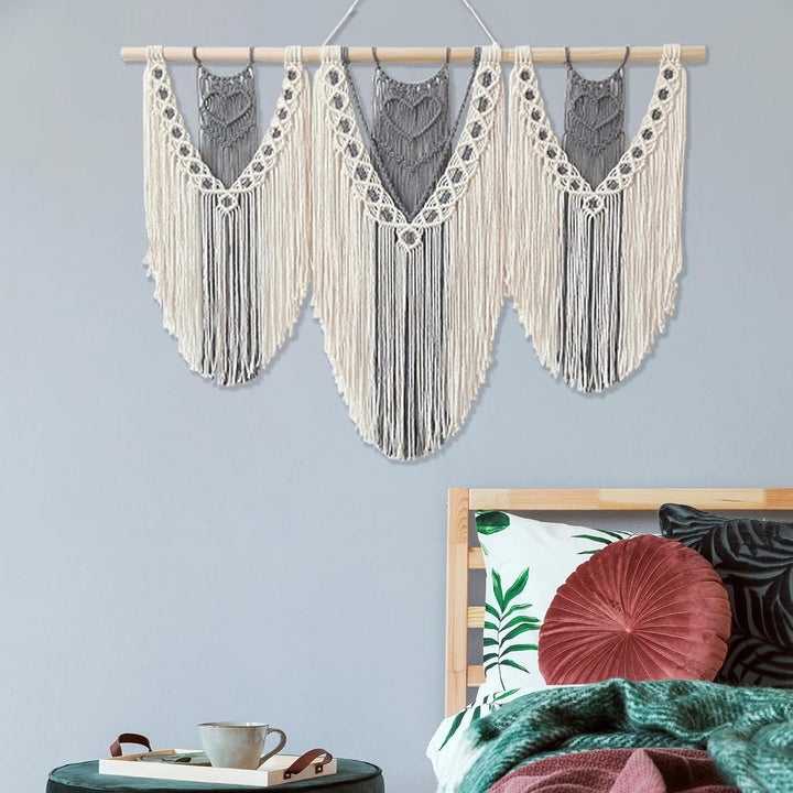 Hibisaws Makramee 110cm (W) x 82cm (H) Wandteppich Boho, Grosse, Handgewebt, Schlafzimmer Wanddeko ，