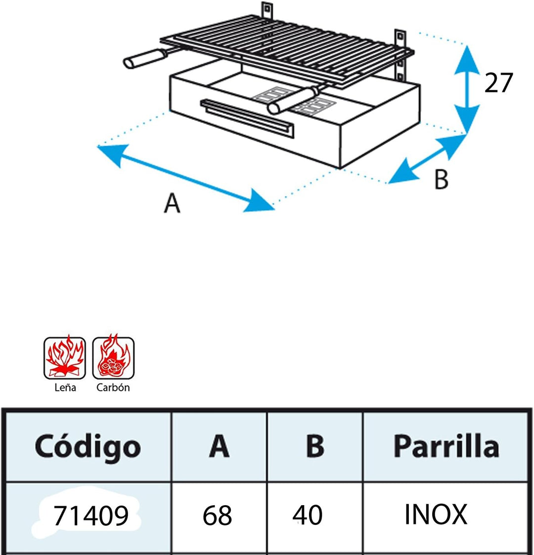EL ZORRO Imex INOX Grillschublade mit Grillrost, 68 x 40 x 26 cm, schwarz, 71409 Edelstahl, Edelstah