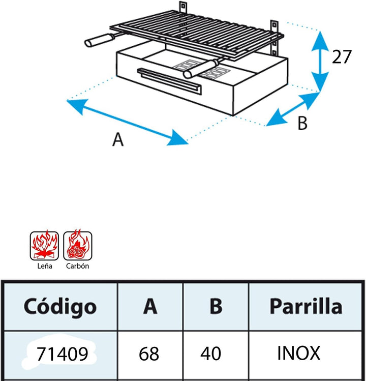 EL ZORRO Imex INOX Grillschublade mit Grillrost, 68 x 40 x 26 cm, schwarz, 71409 Edelstahl, Edelstah