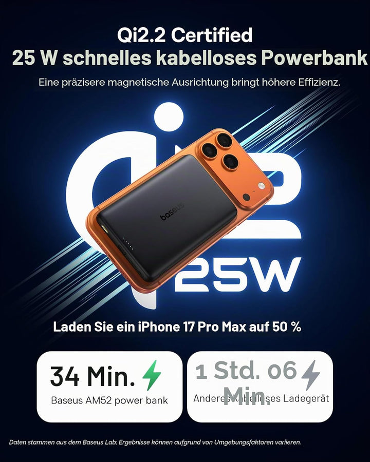 Baseus PicoGo AM52 Powerbank, Qi2.2 Magsafe Powerbank 10000 mAh, Ultraschnelles 25-W-Wireless-Laden,