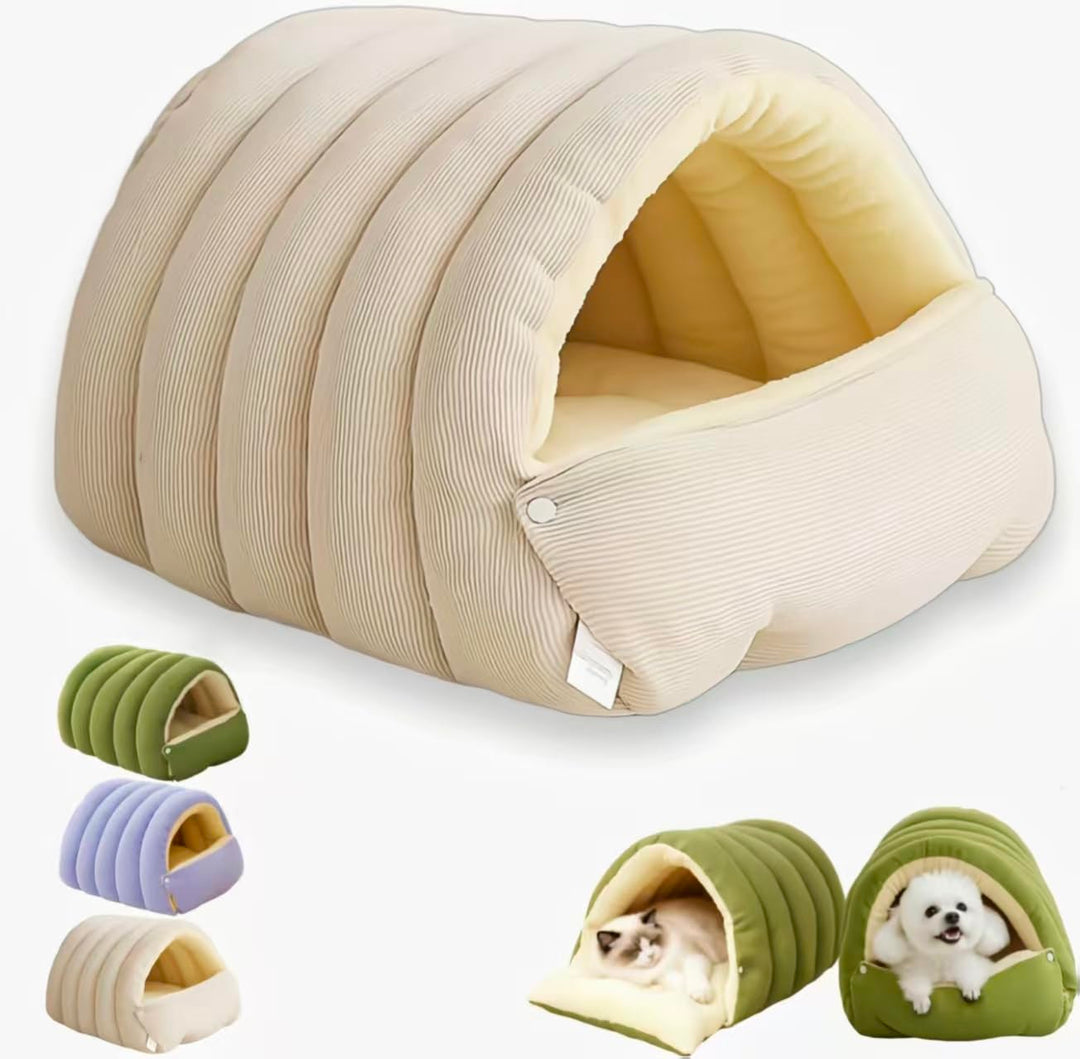 Geschlossenes Winterkatzenbett, herausnehmbares, wärmendes Winterhöhlenbett für Haustiere mit Rutsch