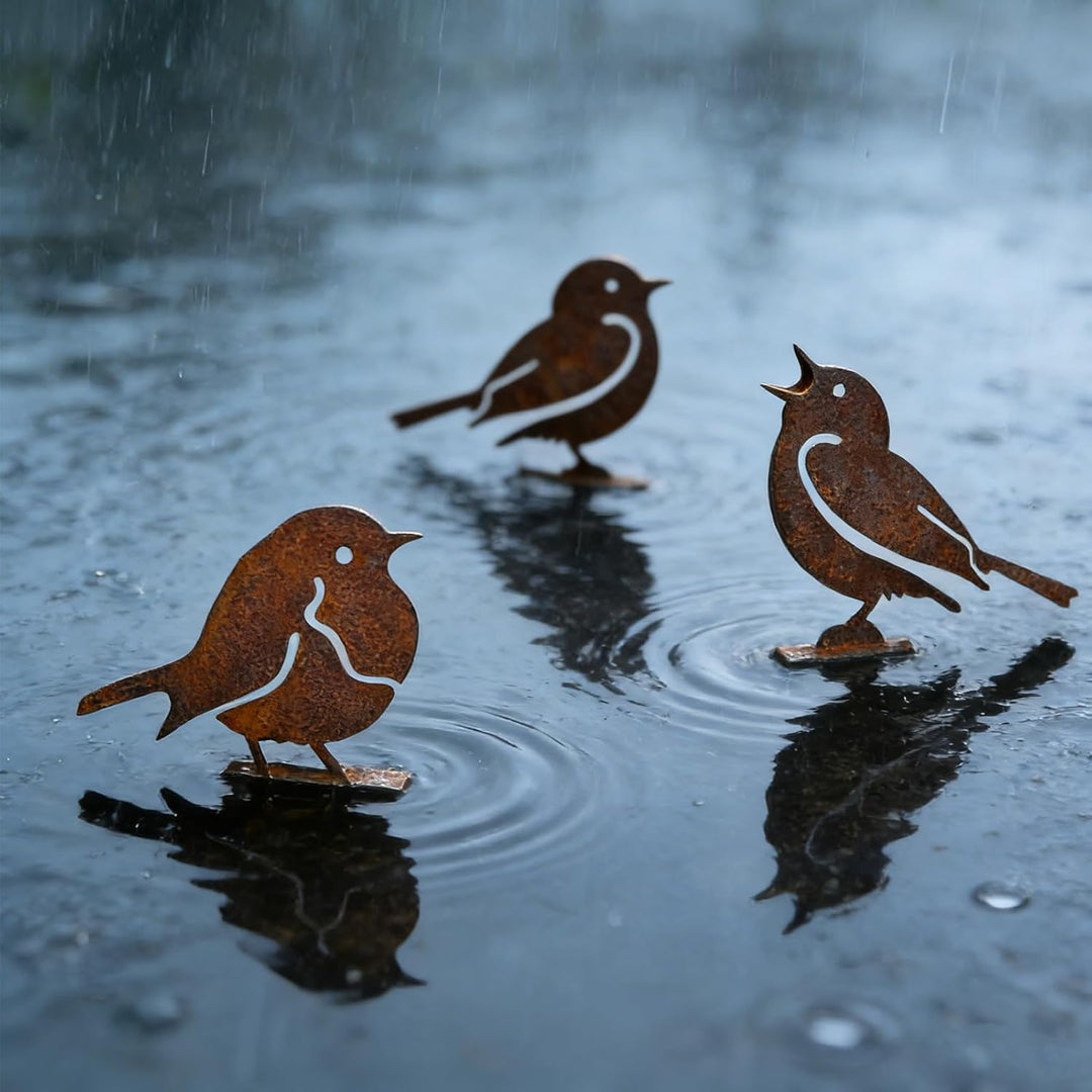 6 Stück Dekorative Vögel, rostige Vögel mit Schrauben, Deko für Garten, Metall, rostig, für Terrasse