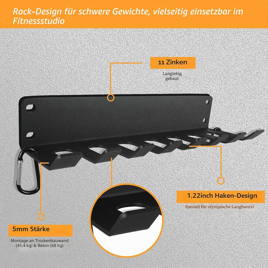 Gym Rack Organizer, Heavy Duty Langhantel-Aufbewahrung, 7 Platz Wandhalterung, Olympische Langhantel