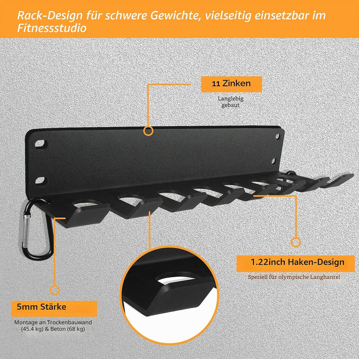 Gym Rack Organizer, Heavy Duty Langhantel-Aufbewahrung, 7 Platz Wandhalterung, Olympische Langhantel