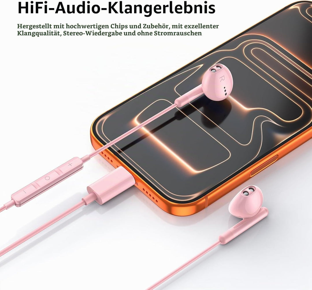 USB C Kopfhörer für iPhone 17 Air 16 15 Plus Pro Max iPad Pro In-Ear Kopfhörer mit Kabel USB C, Mikr