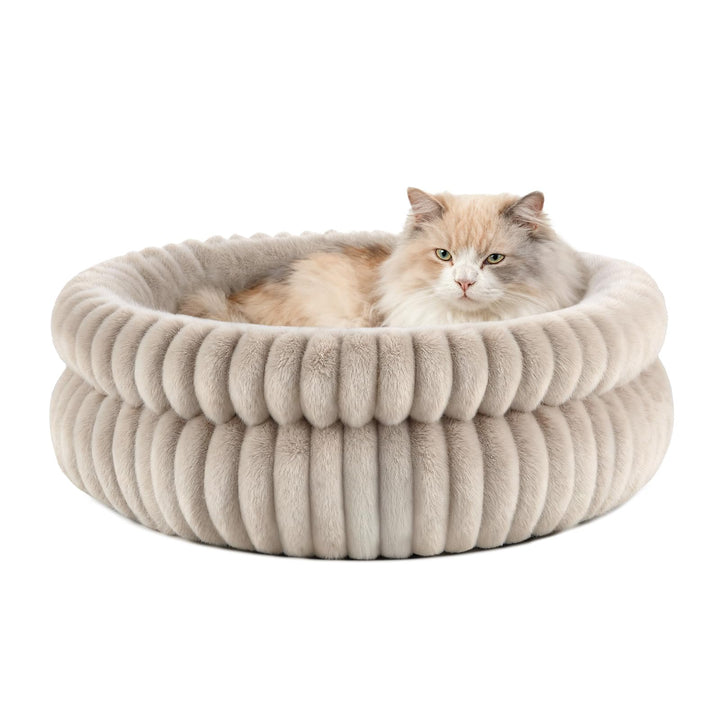 EDMIENS Katzenbett, Waschbar Indoor Katzenbett Flauschig, Rund Katzenkissen, zweiseitig Innenkissen