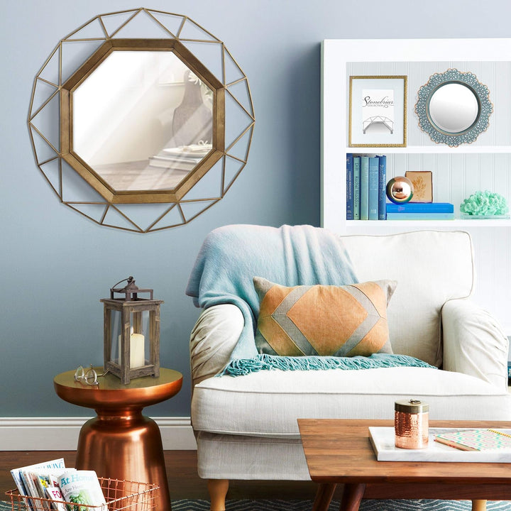 Stonebriar Decorative 28" Geometric Metal Frame Hanging Wall Mirror with Mounting Brackets, Antique