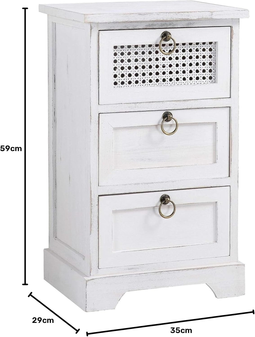 CARO-Möbel Nachttisch IRMA Nachtschrank für Boxspringbett Nachtkonsole mit 3 Schubladen weiss Vintag