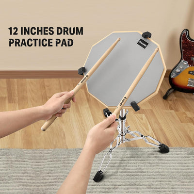 Donner Drum Practice Pad mit Snare Drum Ständer Kit, 3 Paar Drumsticks mit Tasche, Drum Gele silber,