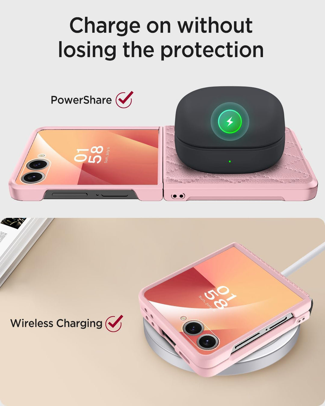 Miimall Kompatibel mit Samsung Galaxy Z Flip 7 Hülle mit Displayschutz & Weich Scharnierschutz, [Ele