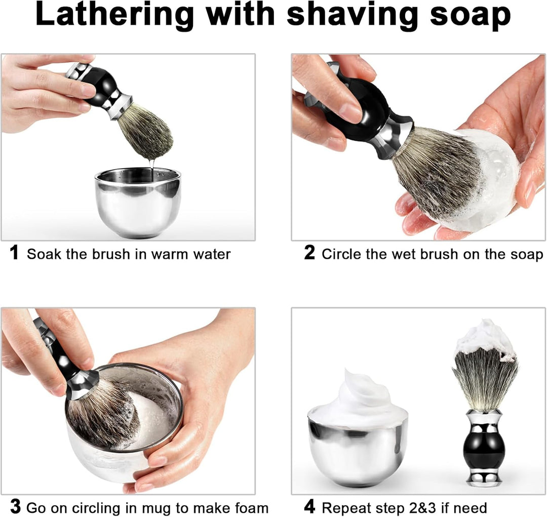 GRUTTI 3 in 1 Premium Rasierpinsel-Set, Sicherheits-Rasierhalter, Pinselhalter, Rasierpinsel aus Dac