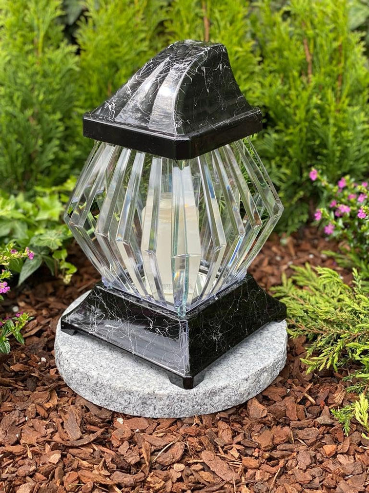 Grablampe Grablicht 3D Effekt Silber Marmor Handmade NEU Grablicht Grabkerze Grabdekoration Grabschm