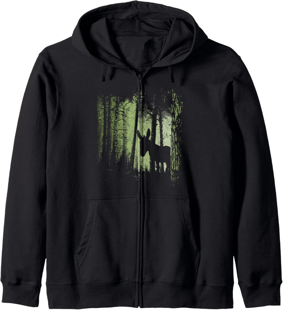 Dämmerung Zwielicht Wald Esel Maultier Silhouette Kapuzenjacke