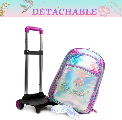 HTgroce Meerjungfrau Rucksack Mädchen, Rucksäcke Mädchen Schultaschen Trolley, Schulranzen Mit Rolle