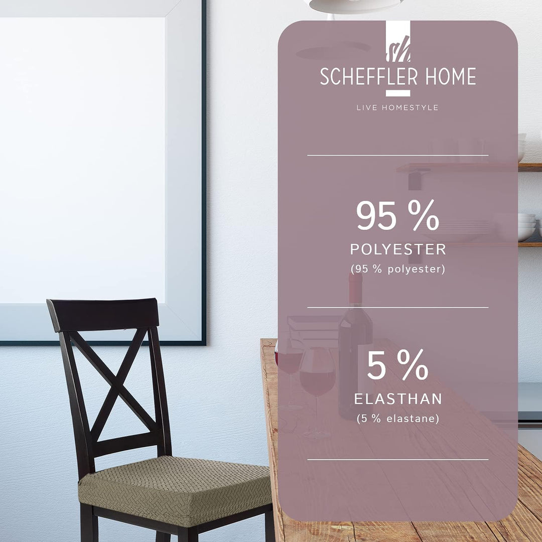 SCHEFFLER-Home Stretch Stuhlbezug Luna Taupe/Stuhlbezug 4er Set elastische Stuhlschoner/Sitzbezug Es