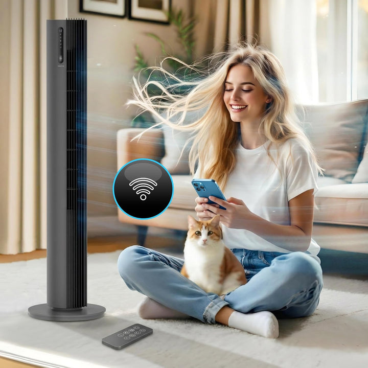 Turmventilator 110 cm PURE Plasma Ionisierung WiFi Tuya Smart Life, Energiesparender 30W DC-Motor, 1