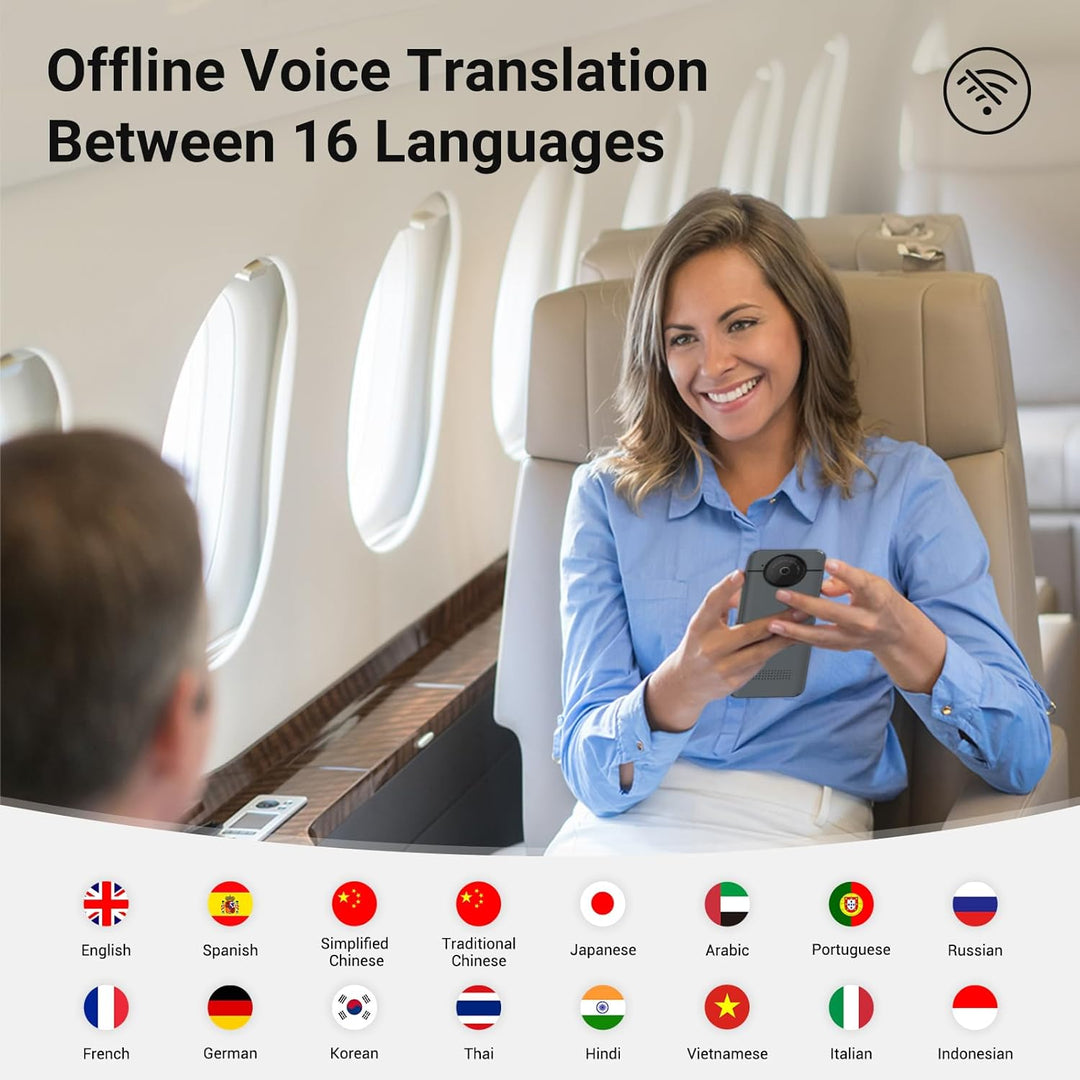 W10 KI Sprachübersetzer Ohne Internet, Echtzeit Voice Translator 144 Sprachen & Akzente, 16 Sprachen