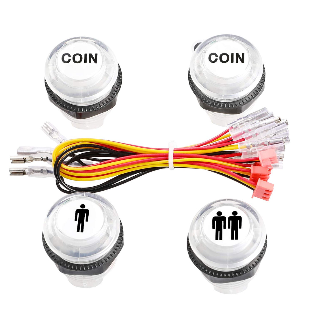 Reyann 4 Stück/Packung 5V LED beleuchtete Knopf-1P / 2P Spieler-Start-Knöpfe / 2x Münzen-Knöpfe für