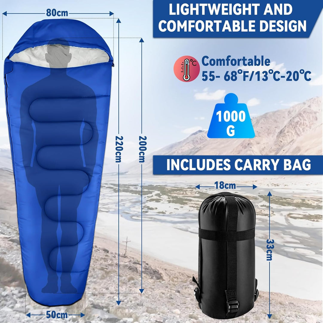 Schlafsack 3 Jahreszeiten & Sommer Ultraleicht [790g] | Kleines Packmass, Camping Mumienschlafsack E