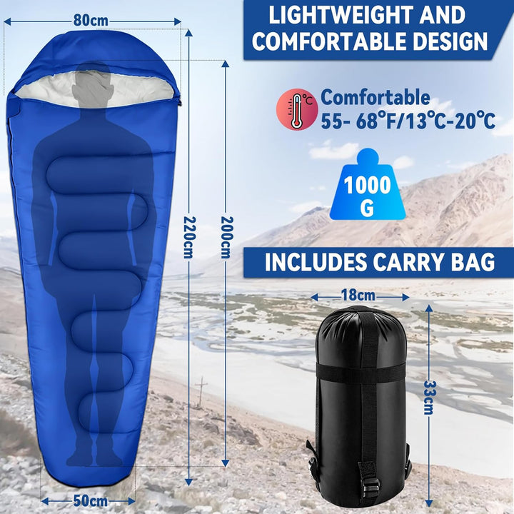Schlafsack 3 Jahreszeiten & Sommer Ultraleicht [790g] | Kleines Packmass, Camping Mumienschlafsack E