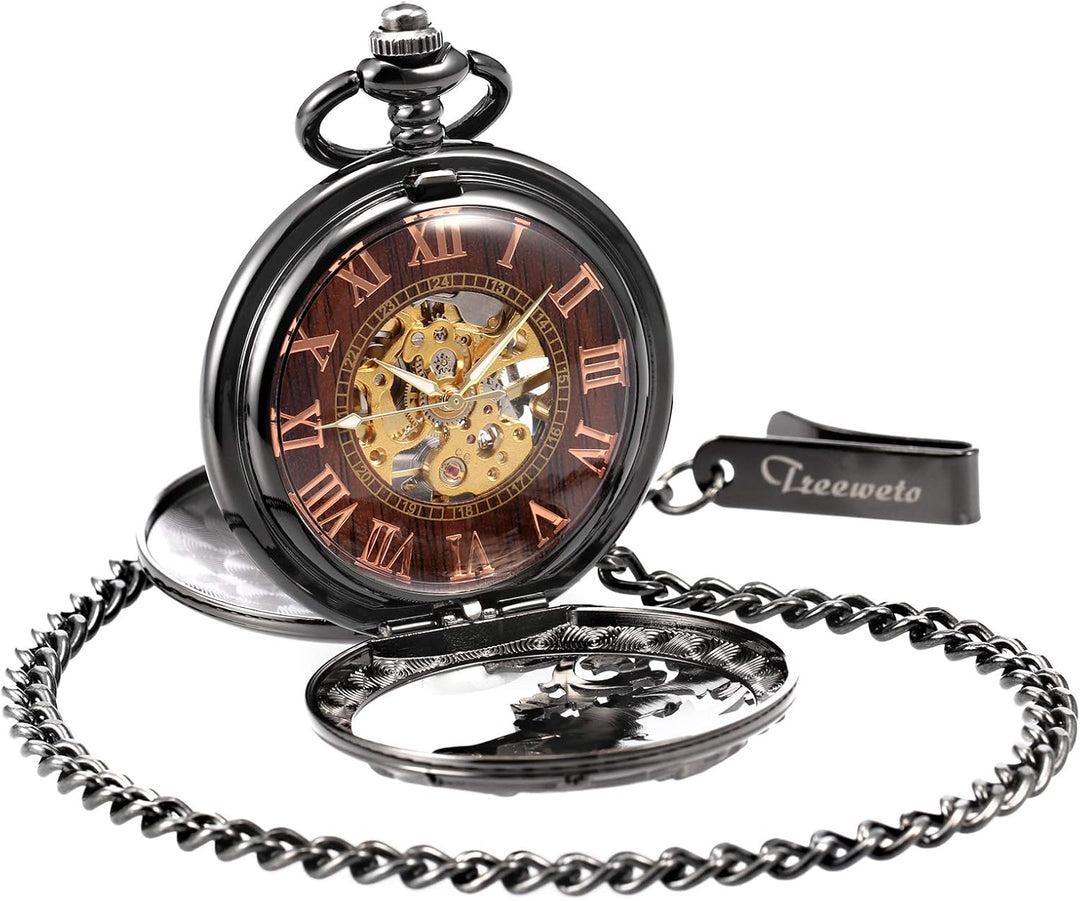 TREEWETO Antike Drache Mechanische Skelett-Taschenuhr mit Kette 5. Bronzebraun, 5. Bronzebraun
