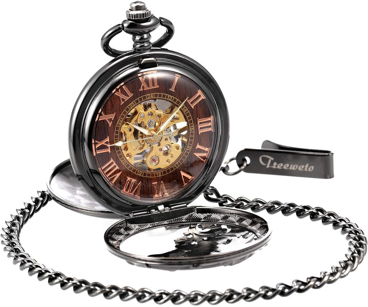 TREEWETO Antike Drache Mechanische Skelett-Taschenuhr mit Kette 5. Bronzebraun, 5. Bronzebraun