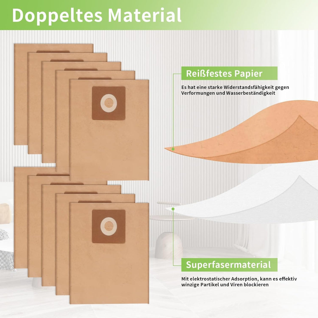 10 Papierfilterbeutel für Bosch AdvancedVac 20 Staubsauger Ersatzteile 2609256F33