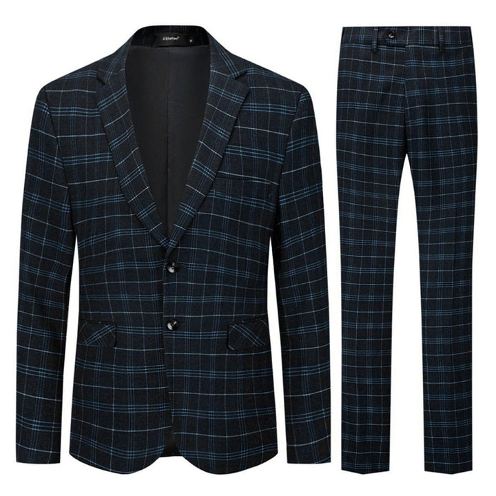 Allthemen Herren Anzug 2 Teilig Kariert Anzüge Business Herrenanzug 2-Knopf für Hochzeit XS Schwarz,