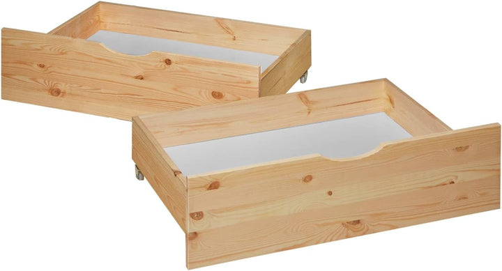 Homestyle4u Bettkasten Aufbewahrung mit Rollen Holz Natur 2er Set Bett Schublade Schubkästen 2 Stück