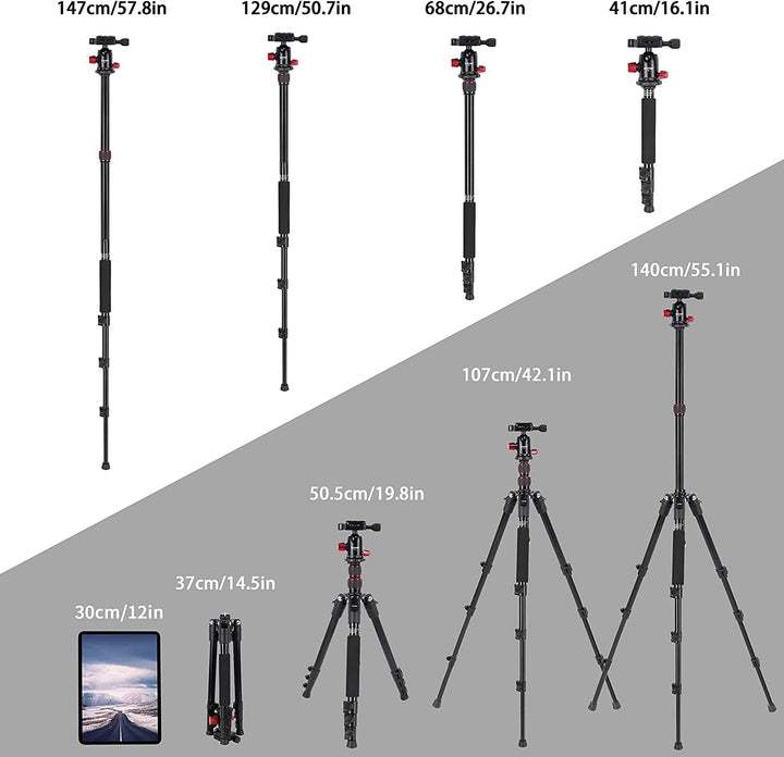 ZOMEI M5 Kamera Stativ Einbeinstativ, 140cm Handy Stativ, Kompakt Aluminiumlegierung Reisestativ mit