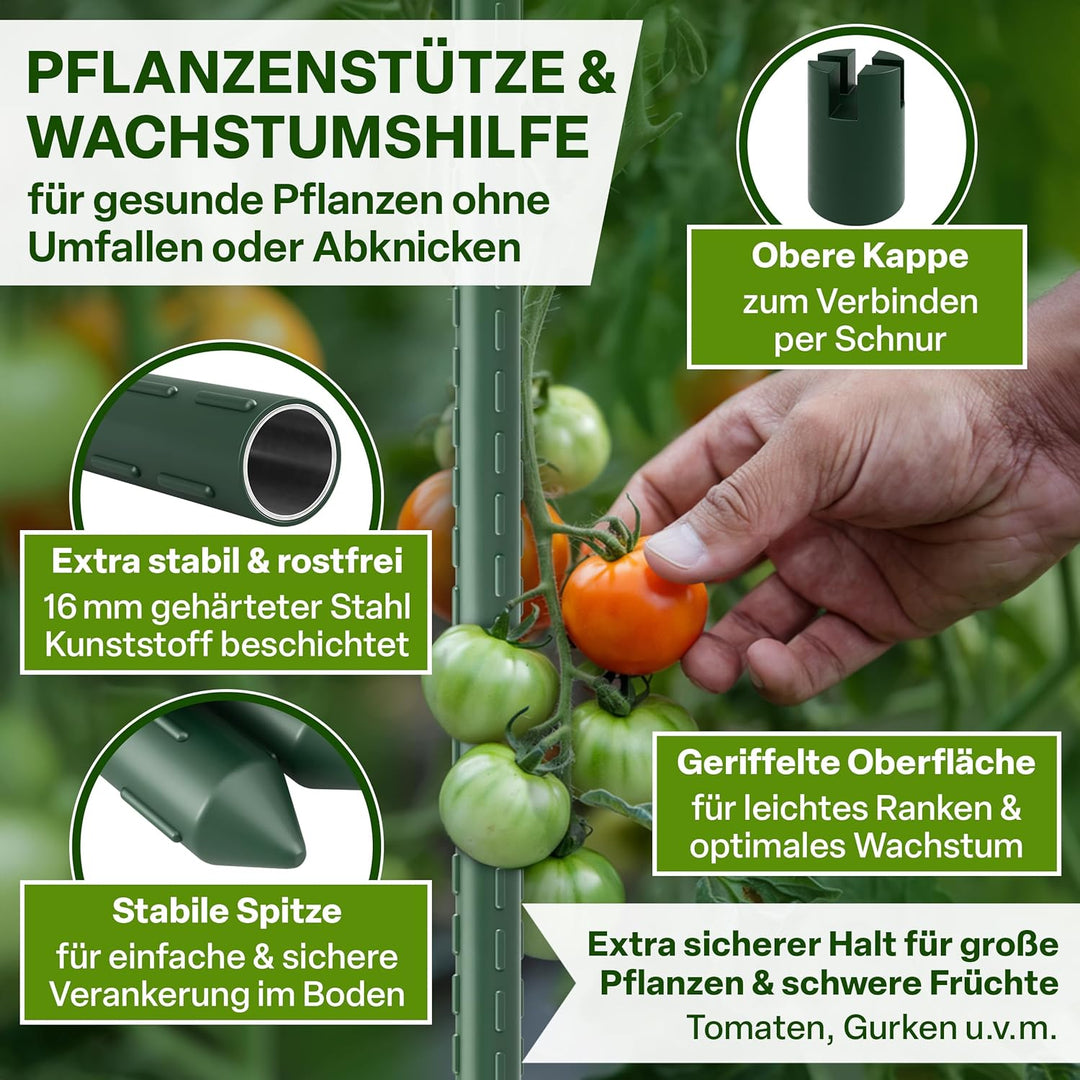 TTL GARDEN Rankstäbe 5er Set 150cm x 16mm Ø grün - extra stabile 16 mm Rankhilfe Pflanzstäbe Stahl r