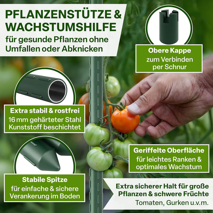 TTL GARDEN Rankstäbe 5er Set 150cm x 16mm Ø grün - extra stabile 16 mm Rankhilfe Pflanzstäbe Stahl r