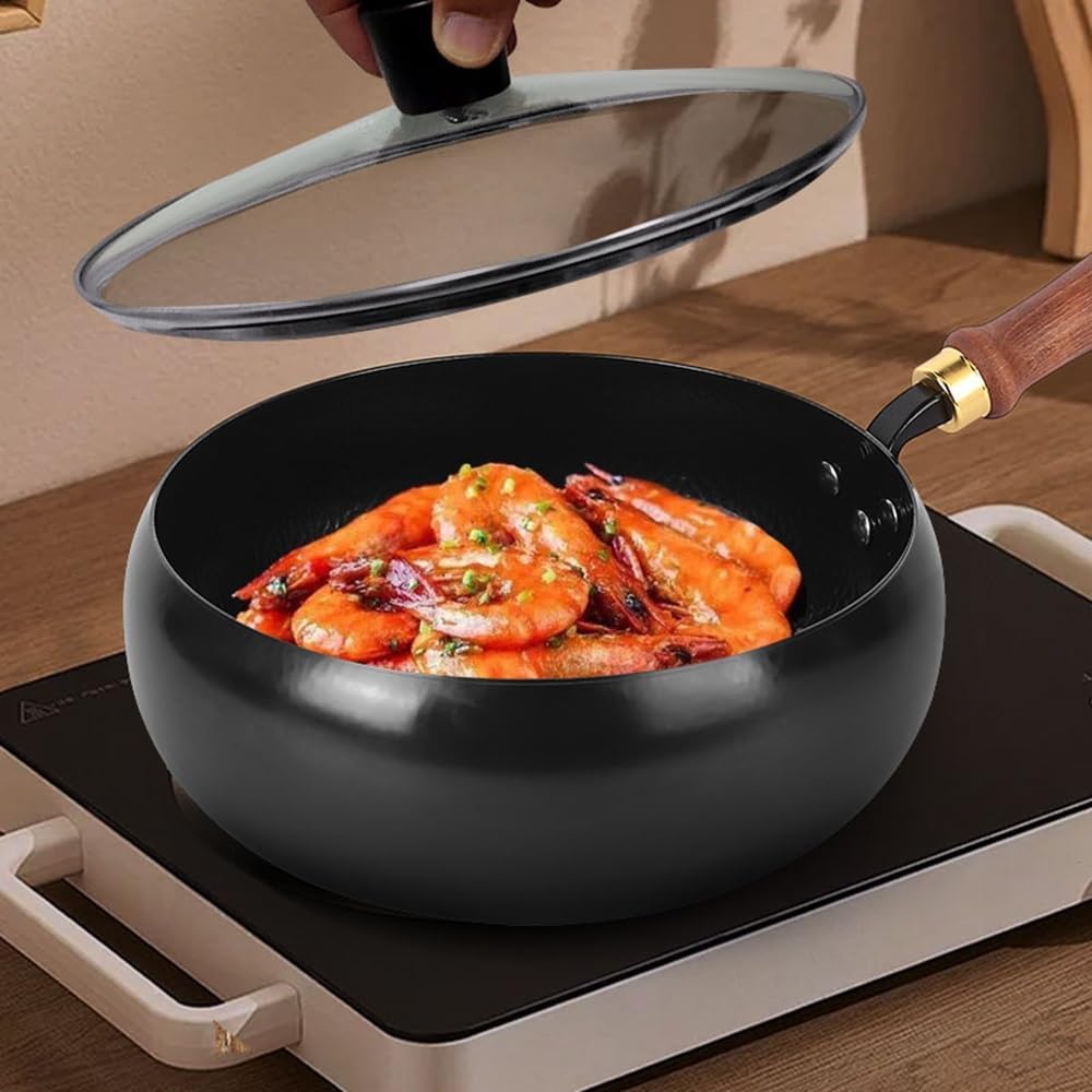 Unbeschichtete Eisenpanne, Eisen Wok, 24cm Hand-Schmiede Antikleber Eisen Pfanne ohne Beschichtung,