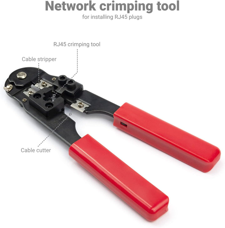 deleyCON Netzwerk Werkzeug Set 4-teilig mit Tasche LSA Auflegewerkzeug Abisolierzange Kabeltester Cr