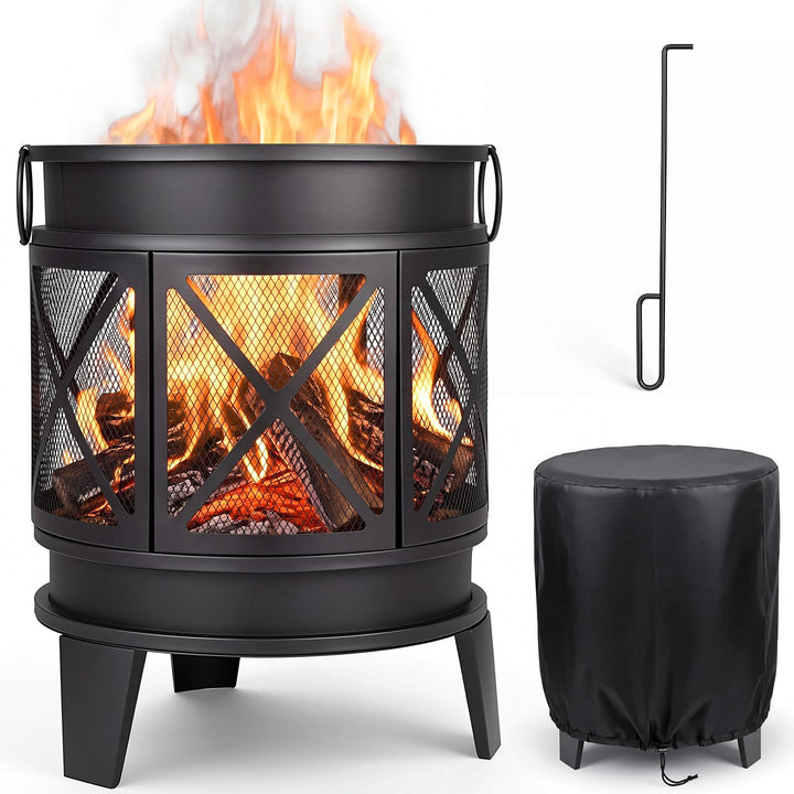 SMOOL Runde Feuerschale, multifunktionale Garten Feuerstelle Stahl Outdoor Schwarz, Schwarz