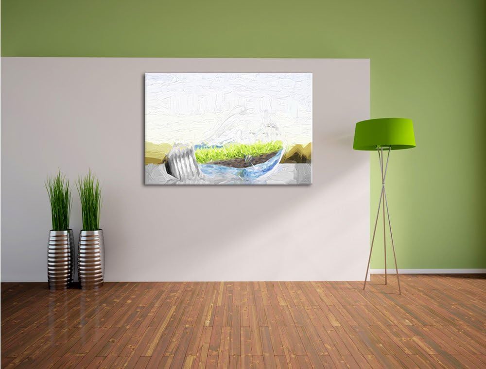 Pixxprint Glühbirne mit erneuerbarer Energie als Leinwandbild/Grösse: 100x70 cm/Wandbild/Kunstdruck/