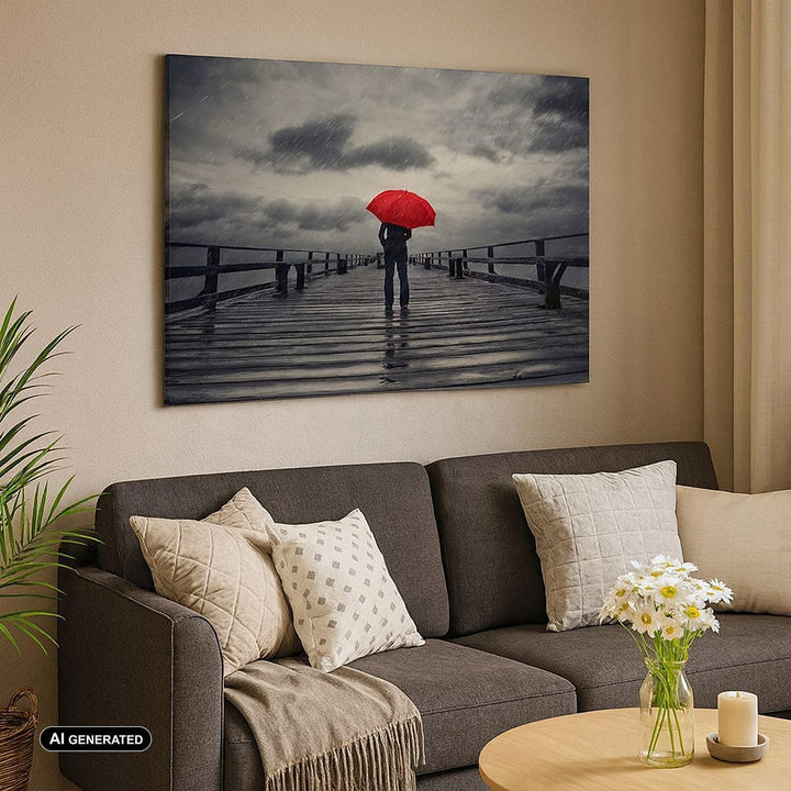 Bilder auf Leinwand 100x70cm Leinwandbild mit Rahmen Meer Brücke Sturm Gross Wanddeko Bild Schlafzim
